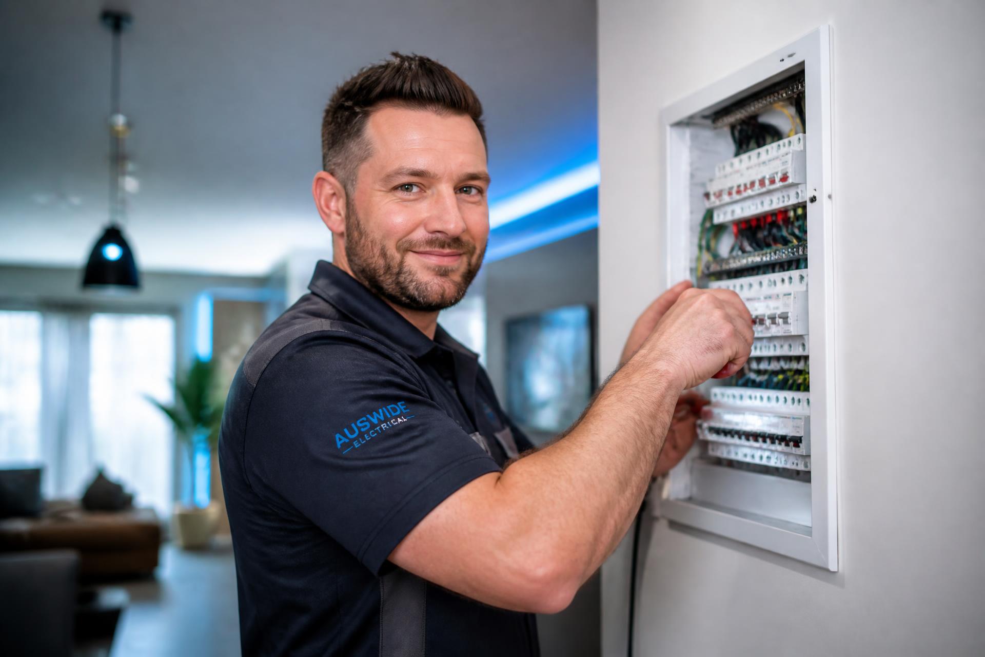 VoltSpark electrician working on a modern residential switchboard in Sydney